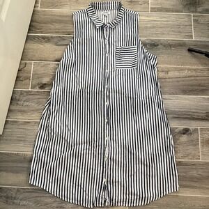 Old Navy Blue White Stripe Sleeveless Shirt Dress XL‎ Coastal Nautical Preppy
